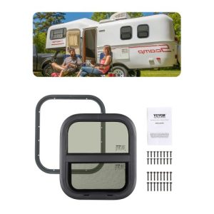 VEVOR Vertical RV Window, 14" W x 16" H Tinted Sliding RV Window with Net Screen & Trim Ring, Fit 15/16" - 1 3/4" Thickness Wall, RV Window Replacement for Teardrop Cargo Trailer Camper, DOT Approved