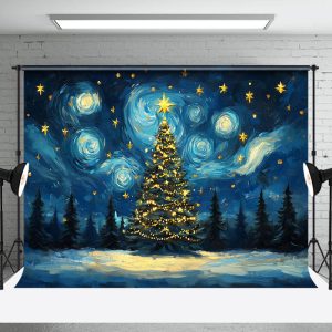 Abstract Blue Starry Sky Xmas Tree Christmas Backdrop - Aperturee