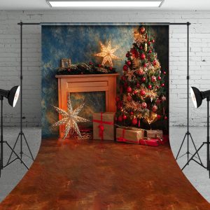 Abstract Blue Wall Xmas Tree Christmas Sweep Backdrop - Aperturee