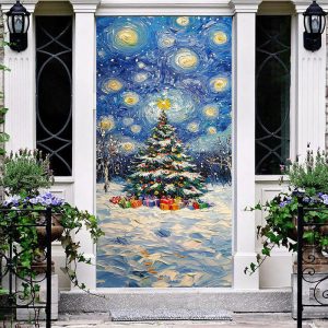 Abstract Starry Sky Xmas Tree Christmas Door Cover - Aperturee