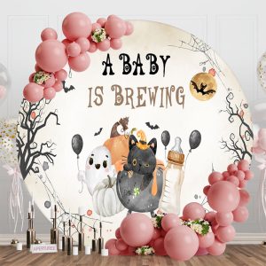 Aperturee A Baby Is Brewing Ghost Halloween Round Backdrop - Aperturee
