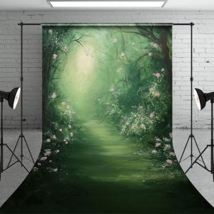Aperturee Abstract Green Forest Pink Floral Wedding Backdrop - Aperturee