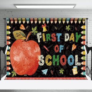 Aperturee Apple Colorful Crayon First Day Of School Backdrop - Aperturee