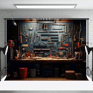 Aperturee Auto Repair Tools Dim Lights Garage Photo Backdrop