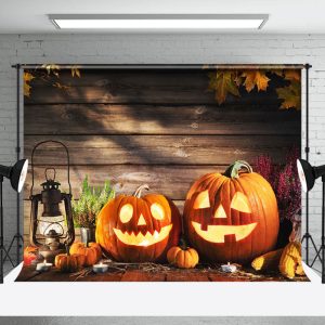 Aperturee Autumn Maples Lamp Pumpkin Wood Halloween Backdrop - Aperturee