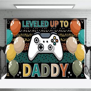 Aperturee Balloons Games Leveled Up To Daddy Party Backdrop, 3X2FT(1MX0.6M), 14 USD, fathers day backdrops, LHF622A-M