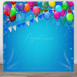 Aperturee Balloons Pure Blue Happy Birthday Square Backdrop - Aperturee