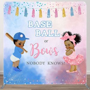 Aperturee Baseball Or Bows Fabric Backdrop Cover for Baby Shower - Aperturee