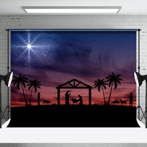 Aperturee Birth Of Jesus Silhouette Christmas Night Backdrop