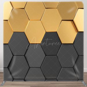 Aperturee Black And Gold Hexagon Wall Fabric Party Backdrop - Aperturee