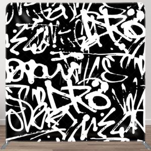 Aperturee Black And White Grafitti Fabric Party Backdrop Cover - Aperturee