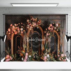 Aperturee Black Arch Boho Floral Leaves Wedding Photo Backdrop | Wedding Photo Backdrop | Wedding Stage Backdrop | Custom Simple Wedding Backdrop