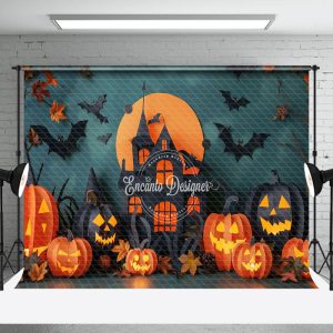 Aperturee Black Castle Moon Pumpkins Halloween Photo Backdrop - Aperturee