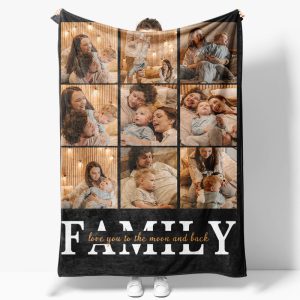Aperturee Black Personalized Family Photo Warm Text Blanket - Aperturee