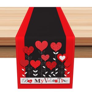 Aperturee Black Red Heart Balloon Be My Valentine Table Runner | Personalized Table Runners | Custom Table Cloth Runner | Custom Table Runner