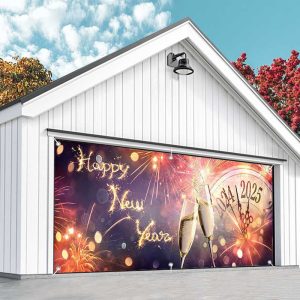 Aperturee Bloom Sparkle Clock 2025 New Year Garage Door Banner