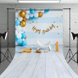 Aperturee Blue Balloon 1St Birthday Happy Sweep Photo Backdrop