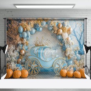 Aperturee Blue Carriage Floral Pumpkin Cake Smash Backdrop - Aperturee