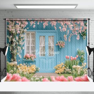 Aperturee Blue Garden House Greenery Floral Spring Backdrop | Spring Backdrops For Photography | Spring Themed Backdrop | Spring Backdrop For Pictures