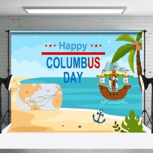 Aperturee Blue Sea Navigation Happy Columbus Day Backdrop - Aperturee
