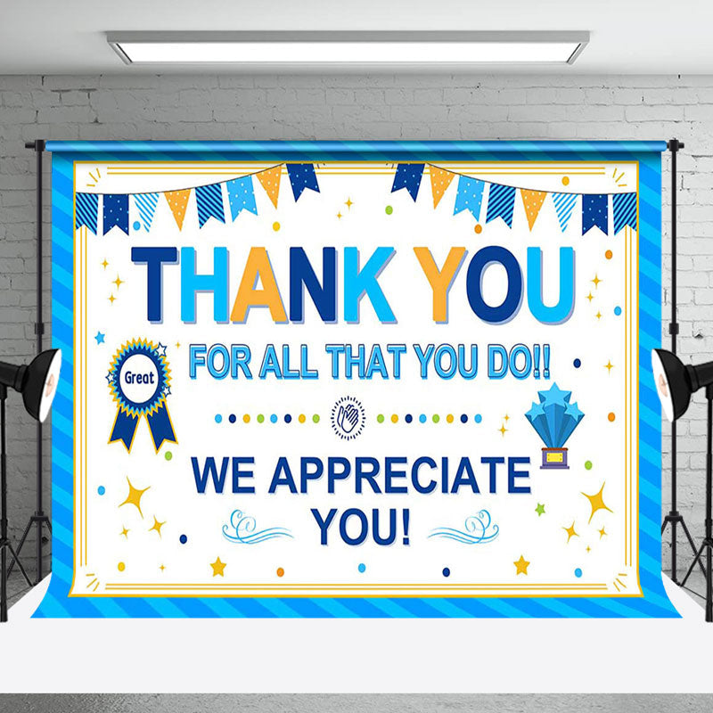 Aperturee Blue Stripe White Metal We Appreciate You Backdrop - Aperturee