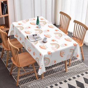 Aperturee Boho Rainbow Cartoon Party Rectangle Tablecloth, 52x70 Inch, 30.82 USD, rectangle tablecloths, ZJY04672-A