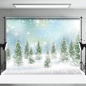 Aperturee Bokeh Lights Sunshine Green Pine Winter Backdrop - Aperturee