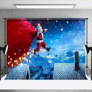Aperturee Bokeh Running Santa Roof Snowy Christmas Backdrop - Aperturee