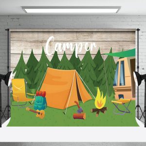 Aperturee Camper Tent Forest Adventure Bonfire Party Backdrop - Aperturee