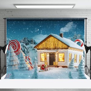Aperturee Candy Cane Snowy Wild Light House Christmas Backdrop - Aperturee