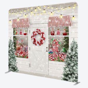 Aperturee Candy Store Christmas Tree Tension Fabric Backdrop - Aperturee