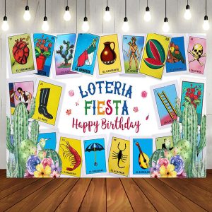Aperturee Card Game Loteria Fiesta Happy Birthday Backdrop | Birthday Party Decorations | Simple Backdrop For Birthday | Birthday Curtain Backdrop