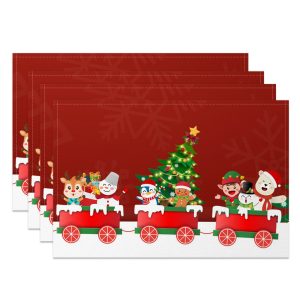 Aperturee Cartoon Red Christmas Train Snow Set Of 4 Placemats, 14x12 Inch, 15.8 USD, NYWH00382-S, placemats