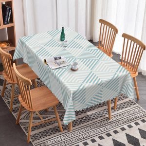 Aperturee Chic Grey Wavy Lines Tablecloth For Dining Room, 52x70 Inch, 30.82 USD, rectangle tablecloths, ZJY04637-A