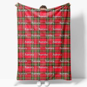 Aperturee Christmas Green Red Plaid Custom Repeat Name Blanket - Aperturee