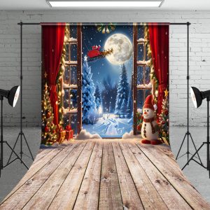 Aperturee Christmas Night Santa Wood Sweep Photo Studio Backdrop