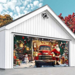 Aperturee Christmas Santa Retro Factory Garage Door Banner