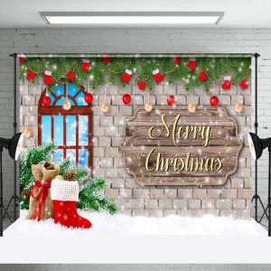 Aperturee Christmas Wall Stock Green Happy Holiday Backdrop - Aperturee