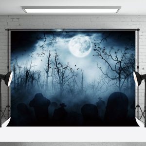 Aperturee Cloudy Night Moon Forest Grave Halloween Backdrop - Aperturee