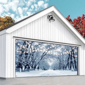 Aperturee Cloudy Snow Trees Light Boulevard Garage Door Banner