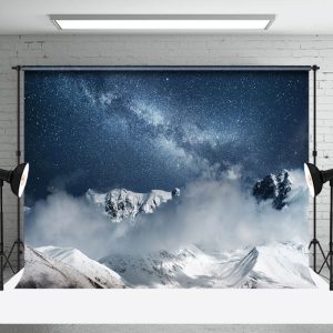Aperturee Cold Mist Snow Mountain Star Sky Winter Backdrop