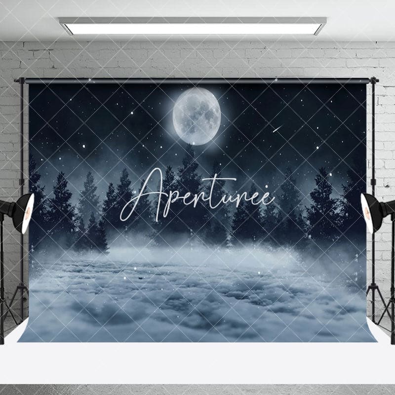 Aperturee Cold Night Moon Forest Snow Winter Photo Backdrop