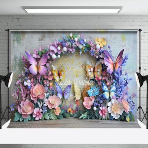 Aperturee Colorful Floral Butterflies Spring Photo Backdrop - Aperturee