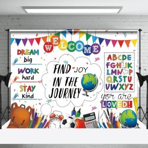 Aperturee Colorful Stationery Welcome Back To School Backdrop - Aperturee