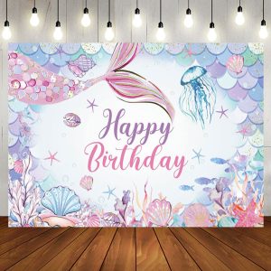 Aperturee Colorful Undersea Mermaid Happy Birthday Backdrop