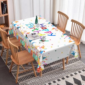 Aperturee Confetti Design Rectangle Tablecloth For Birthday Party, 52x70 Inch, 30.82 USD, rectangle tablecloths, ZJY04641-A