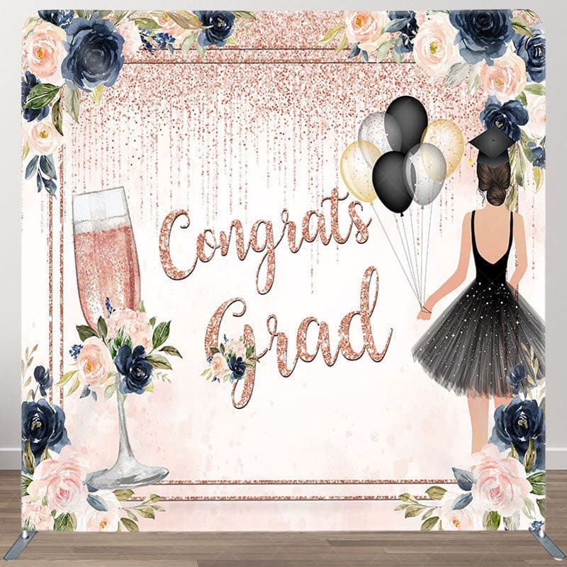 Aperturee Congrats Grad Flower Fabric Backdrop Cover For Grads - Aperturee
