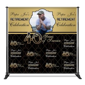 Aperturee Custom Gold Black Step And Repeat Retirement Backdrop, 4X8FT(1.2X2.5M), 42 USD, step and repeat backdrops, CF1_DZYM5M29-U