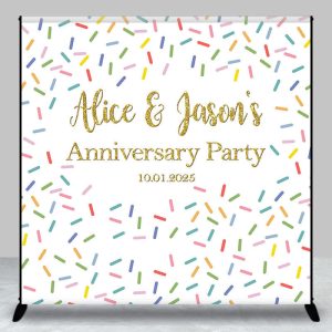 Aperturee Custom Name Colorful Candy Anniversary Party Backdrop - Aperturee