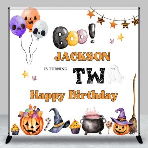 Aperturee Custom Name Halloween Happy 2nd Birthday Backdrop - Aperturee